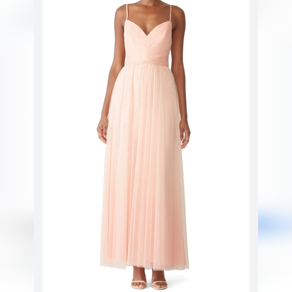 AMSALE Designer Gown Blush Pink‎ Spaghetti Straps Boning & Lined, Size 8